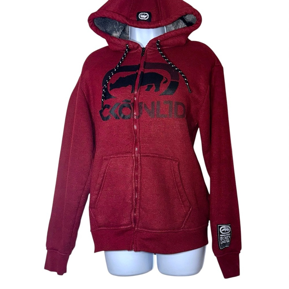 Ecko Unltd VNTGY2K Burgundy Red Zip Up Hoodie Faux Sherpa Lined Men’s Size Small